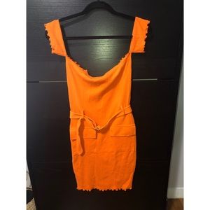 Bright Orange Off the Shoulder Dress